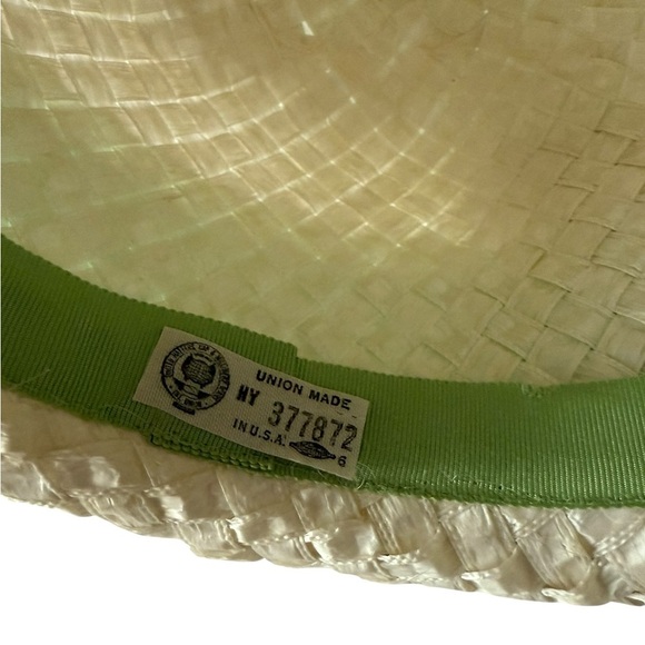 Woven Straw/Netting Cloche  Hat Bucket Style Green Ribbon 8 in Church Easter - Picture 6 of 9